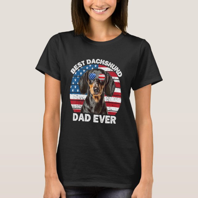 Mens Patriotic Dachshund Dad Dachshund  Weiner Dog T-Shirt (Front)