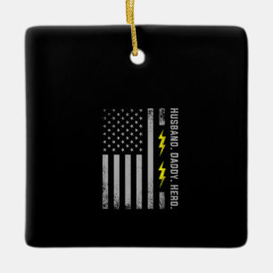 Mens Patriotic Electrician Dad American Flag Fars Ceramic Ornament