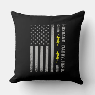 Mens Patriotic Electrician Dad American Flag Fars Cushion