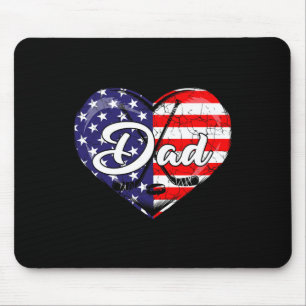 Mens Patriotic Hockey Dad American Flag Heart 4th Mouse Pad