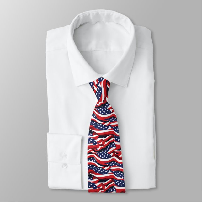 Mens Patriotic USA Flag Tie (Tied)