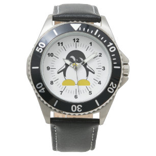 Men's Penguin Black Leather Strap Watch