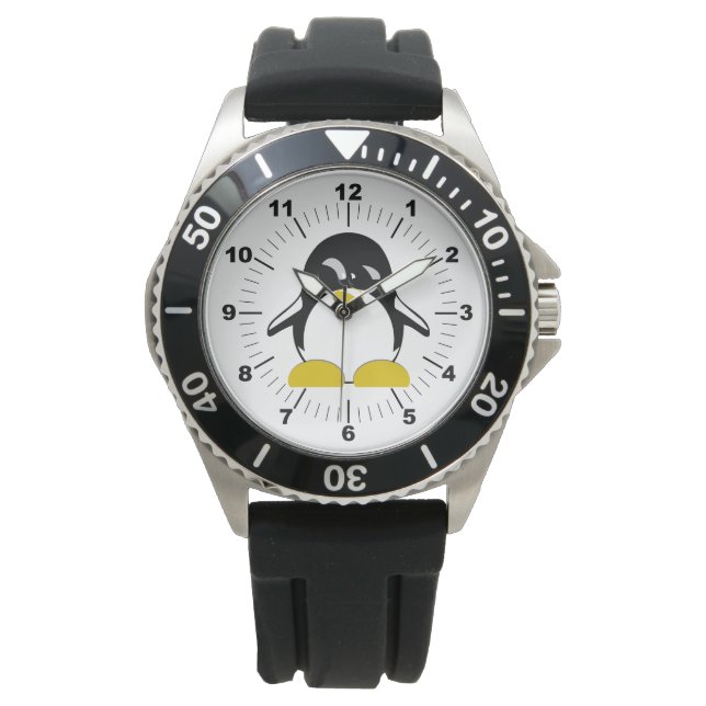 Men's Penguin Black Rubber Strap Watch (Front)