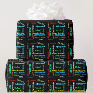 Men's Personalise Repeating NAME Happy Birthday Wrapping Paper