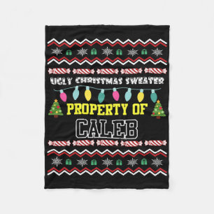 Mens Personalised First Name Caleb Ugly Christmas Fleece Blanket