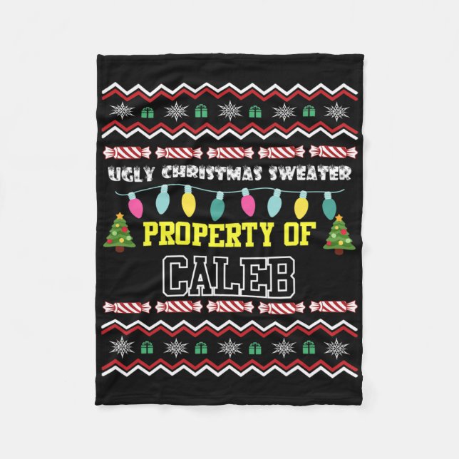 Mens Personalised First Name Caleb Ugly Christmas  Fleece Blanket (Front)