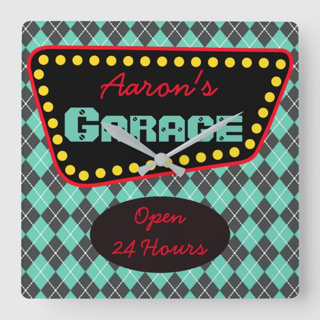 Men's Personalised Garage Car Auto Shop Clock Gift (Front)