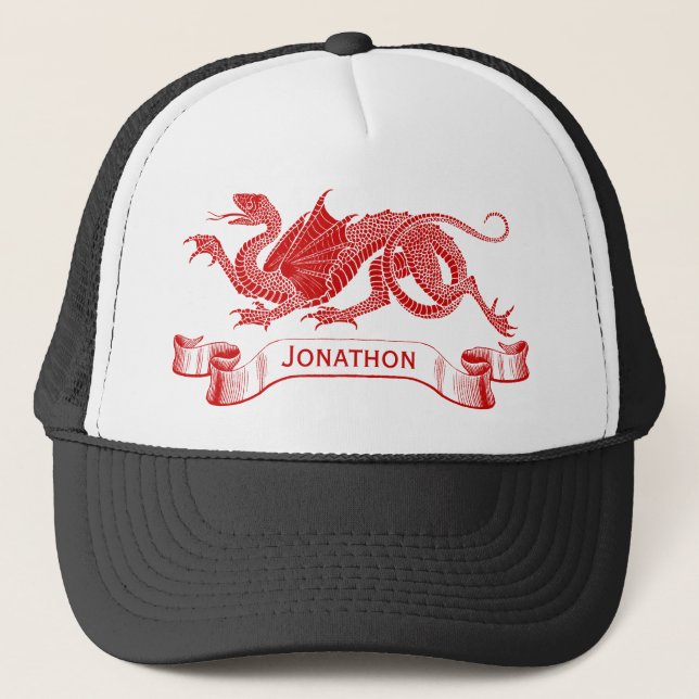 Men's Personalised Red Dragon Trucker Cap (Front)