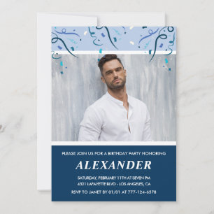 Mens Photo Navy Blue 53rd birthday invitations