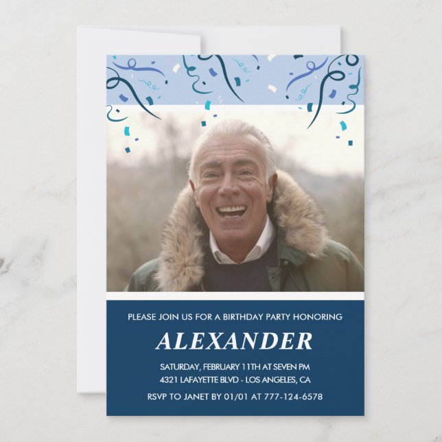 Mens Photo Navy Blue 78th birthday Invitation (Front)