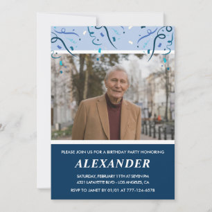 Mens Photo Navy Blue 99th birthday Invitation