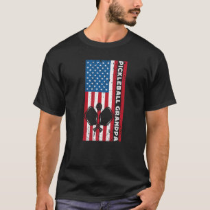 Mens Pickleball Grandpa For Men USA American Flag T-Shirt