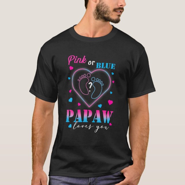 Mens Pink Or Blue Papaw Loves You | Baby Gender Re T-Shirt (Front)