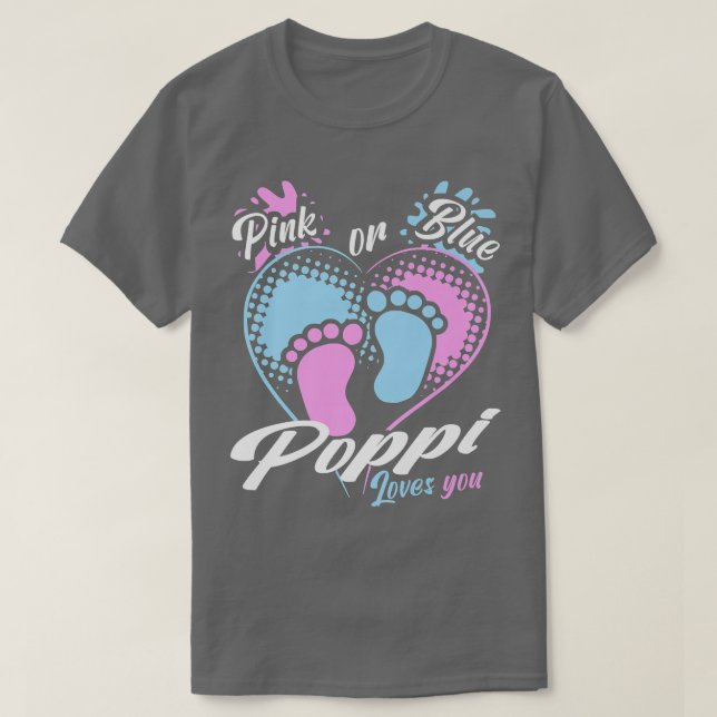 Mens Pink Or Blue Poppi Loves You Gender Reveal Pa T-Shirt (Design Front)