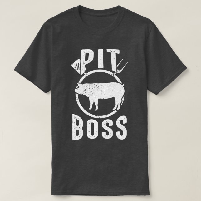 Mens Pit Boss Shirt BBQ Funny Pitmaster Pig Grilli (Design Front)