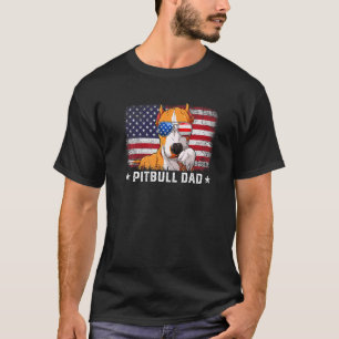 Mens Pitbull Dad American Flag Father's Day T-Shirt