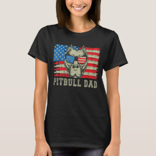 Mens Pitbull Dad American Pit Bull Dog Us Flag 4th T-Shirt