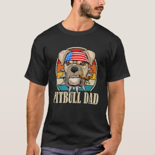 Mens Pitbull Dad Glasses American Flag Vintage T-Shirt