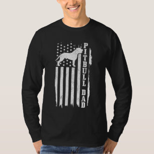 Mens Pitbull Dad Vintage American Flag Patriotic P T-Shirt