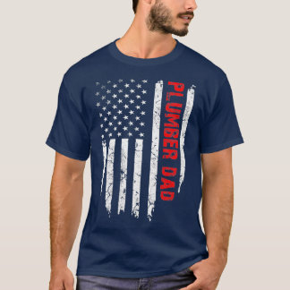 Mens Plumber Dad American Flag Fathers Day T-Shirt