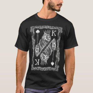 Mens Poker Spade King Skeleton King with Sword  T-Shirt