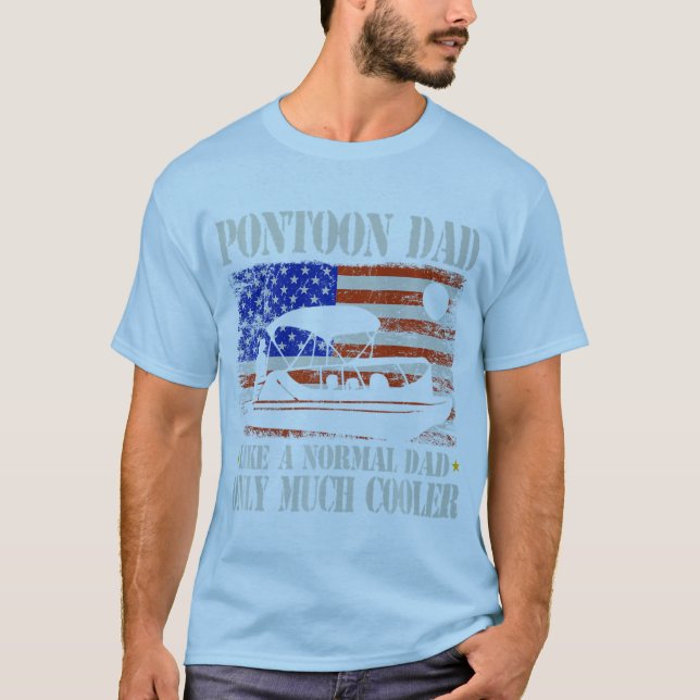 Mens Pontoon Dad Boating American Flag 4Th Of July T-Shirt (Front)