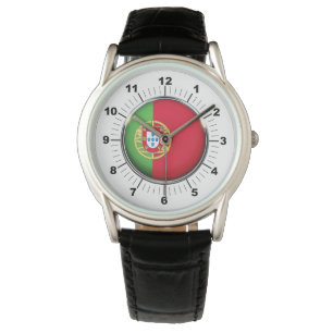 Men's Portugal Flag Crown Black Leather Watch