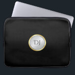 Men's Professional Look with Monogram Laptop Sleeve<br><div class="desc">An classic professional look for your laptop or tablet device, this computer sleeve features a silver and gold round disc with custom monogram that you can edit with your desired initials. The contrasting black background colour may also be changed to another colour if you prefer. Simply select the "customise it"...</div>