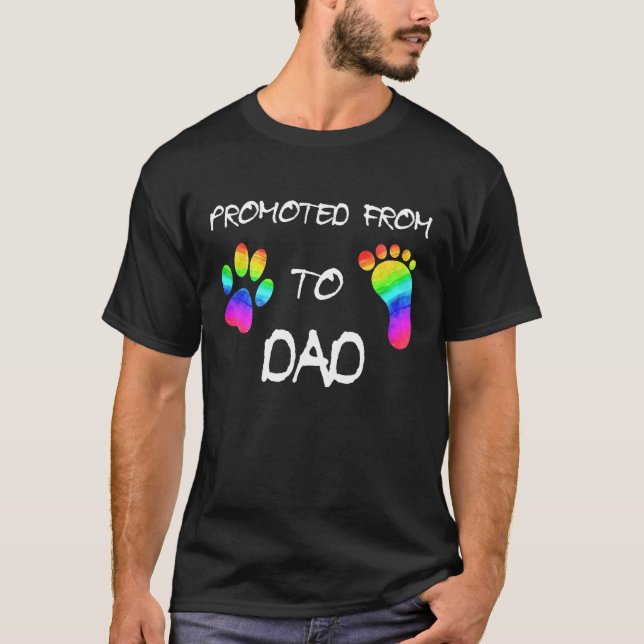 Mens Promoted From Dog Dad To Human Dad Rainbow T-Shirt (Front)