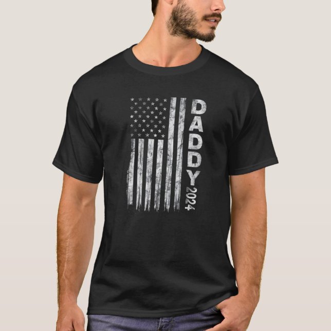 Mens Promoted To Daddy 2024 First Time Dad Patriot T-Shirt (Front)