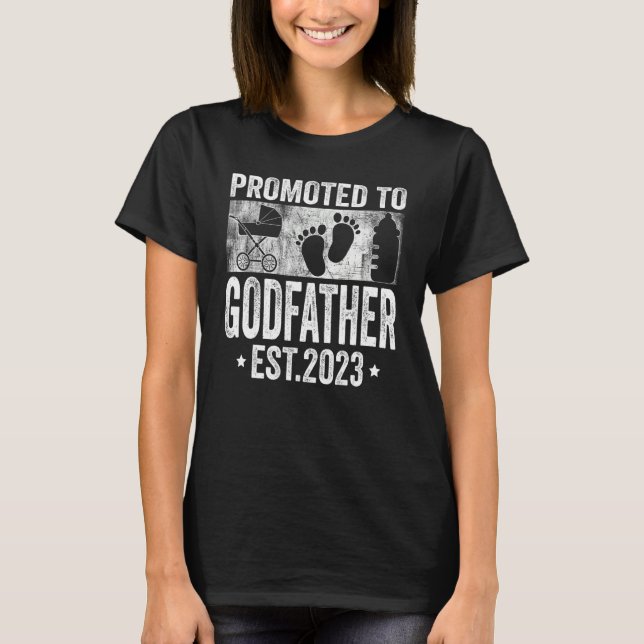 Mens Promoted To Godfather Est 2023  First Time Go T-Shirt (Front)