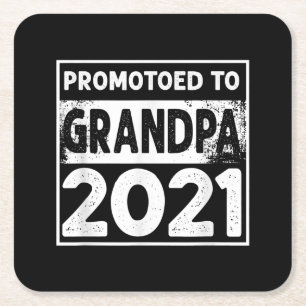 Mens Promoted To Grandpa 2021 Granddad Square Paper Coaster