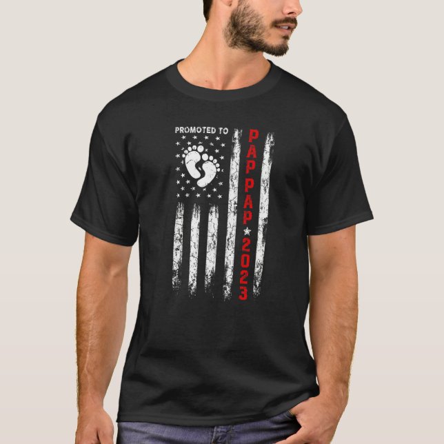 Mens Promoted To Pap Pap 2023 Usa Flag Father's Da T-Shirt (Front)