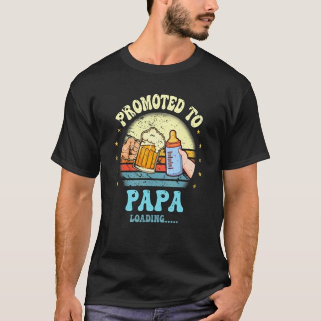Mens Promoted To Papa Loading  Retro Fathers Day T-Shirt (Front)