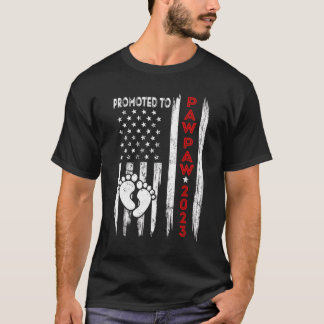 Mens Promoted To Paw Paw 2023 American Flag Father T-Shirt