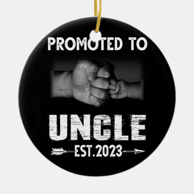 Mens Promoted To Uncle Est 2023 Pregnancy Ceramic Tree Decoration (Front)