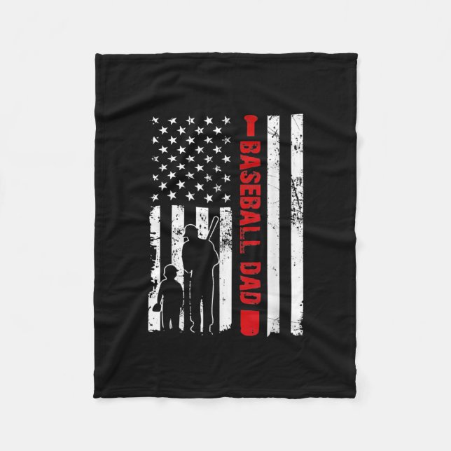 Mens Proud Baseball Dad American Flag Sports  Fleece Blanket (Front)