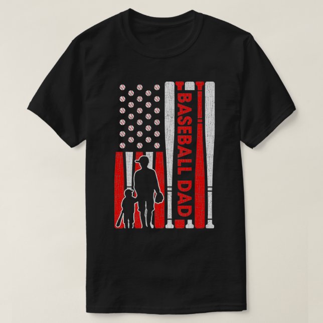 Mens Proud Baseball Dad American Flag Sports Happy T-Shirt (Design Front)