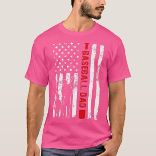 Mens Proud Baseball Dad American Flag Sports T-Shirt