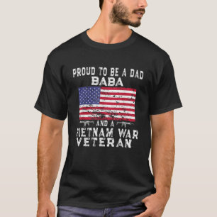 Mens Proud Dad Baba Vietnam Veteran Retro US Flag T-Shirt