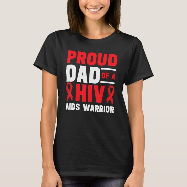 Mens Proud Dad Of A AIDS Warrior AIDS Awareness Re T-Shirt (Front)