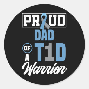 Mens Proud Dad Of A T1D Warrior Diabetes Awareness Classic Round Sticker