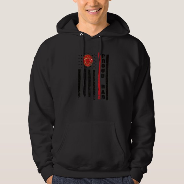 Mens Proud Fire Dad Us Flag Firefighter Dad Hoodie (Front)