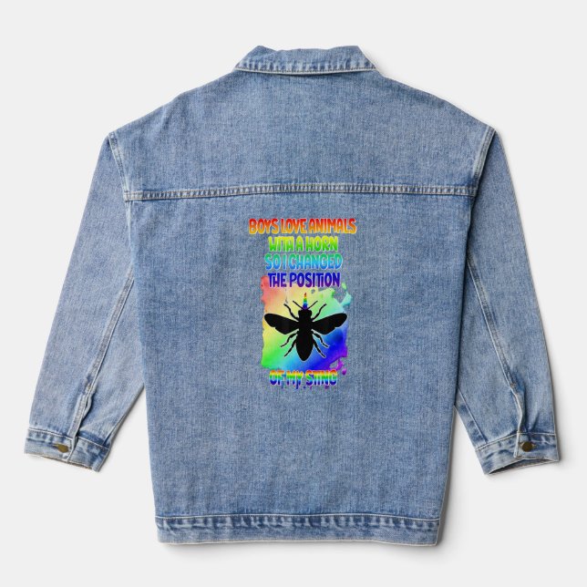 Mens Proud Gay Boys Pride LGBTQ  Gay Beekeeper Rai Denim Jacket (Back)