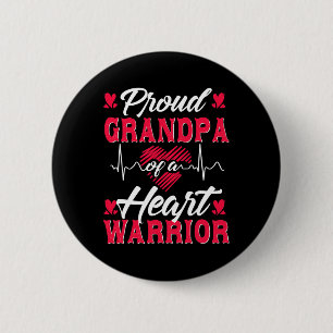Mens Proud Grandpa Of A Heart Warrior Chd Awarenes 6 Cm Round Badge