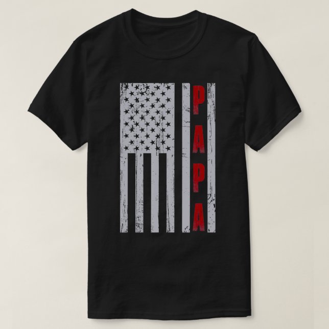Mens Proud Papa American Flag  Fathers Day Gift  T-Shirt (Design Front)