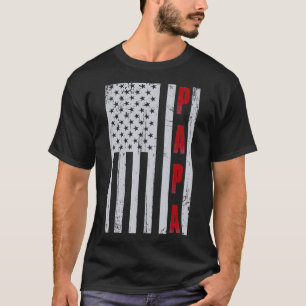 Mens Proud Papa American Flag Fathers Day Gift T-Shirt