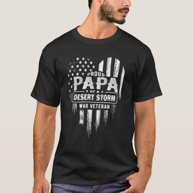 Mens Proud Papa Dad Desert Storm War Veteran Ameri T-Shirt (Front)