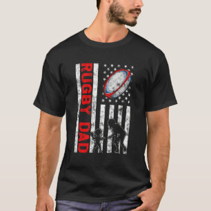 Mens Proud Rugby Dad Retro American Flag Sports Fa T-Shirt