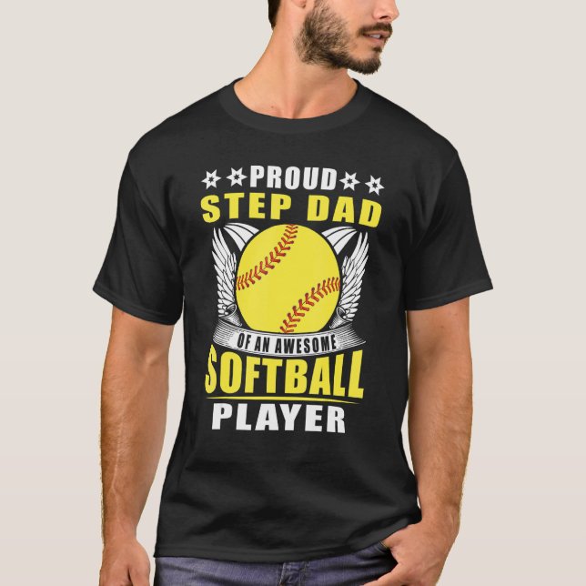 Mens Proud Step dad Of An Awesome Softball Player  T-Shirt (Front)